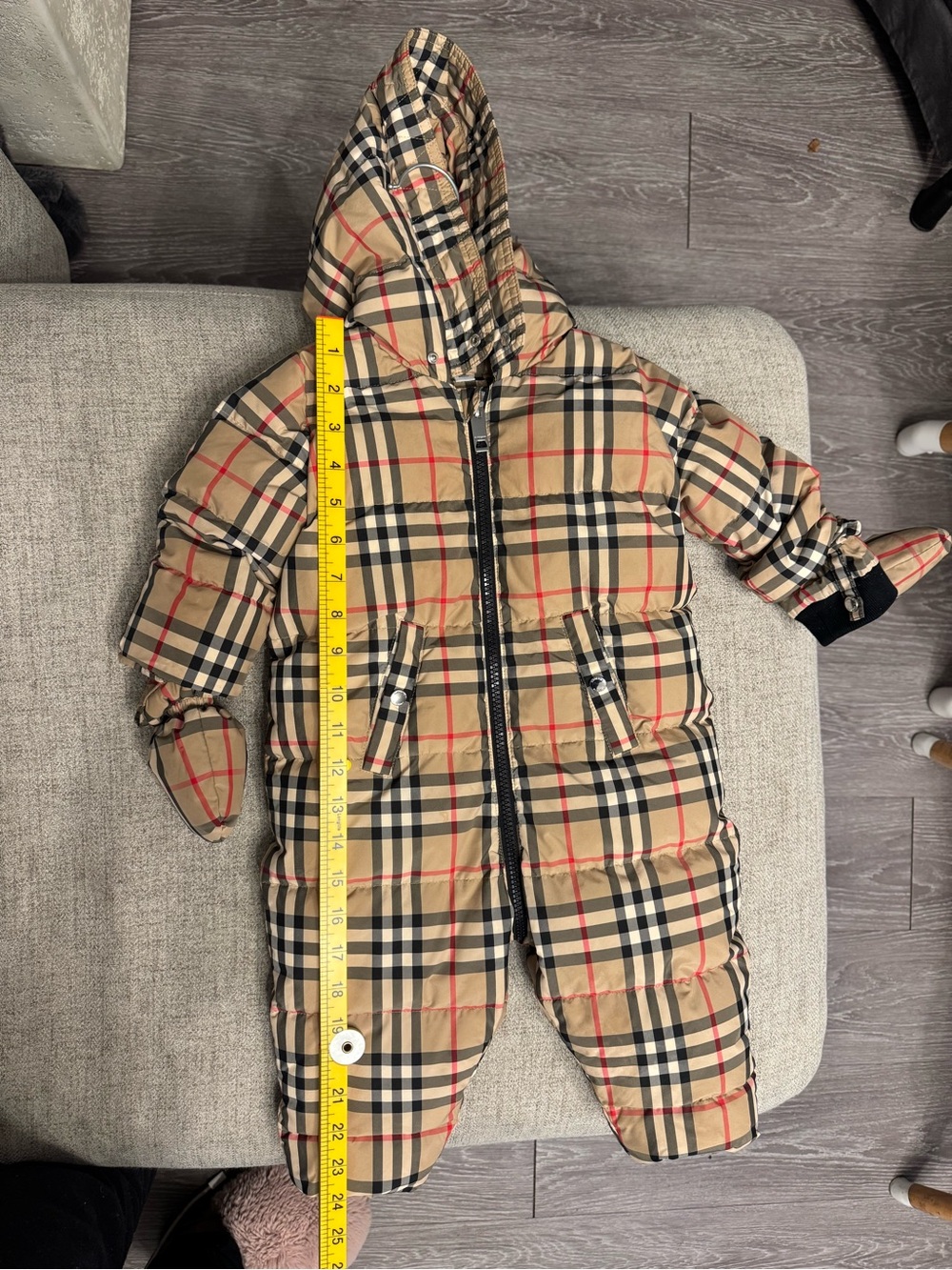 Burberry Beige Plaid Hooded Kids Puffer Snowsuit